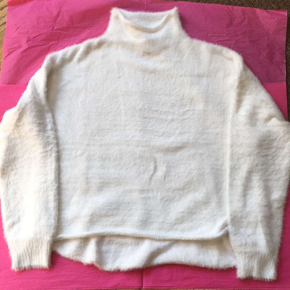 White fuzzy mock turtle neck sweater